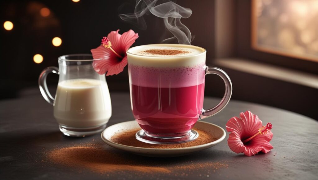 Hibiscus Latte (Hot or Iced) and preparatory items (1)